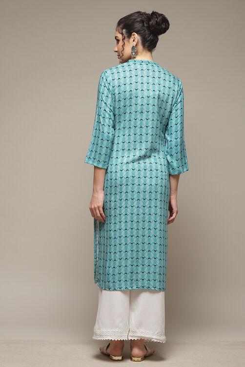 Green LIVA Straight Kurta image number 4